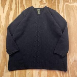 L.L. Bean Cable Knit V-Neck Cardigan – Black – Women’s XL – Silk Blend